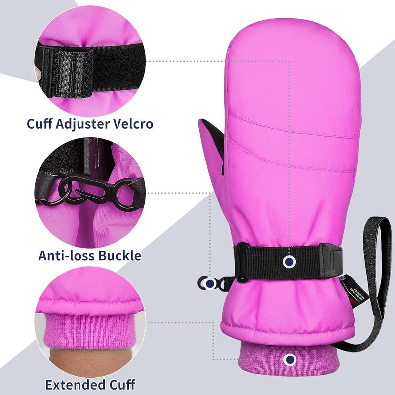 Odtmger Snow Mittens Waterproof Winter Ski Warm Cotton & Spray-Bonded Cotton Lined, Anti-Loss Rope for Parent Child - Image 4